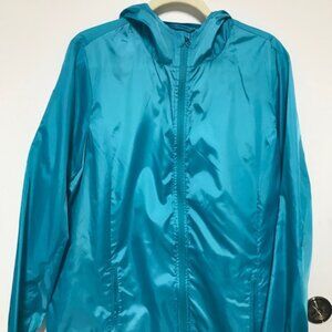 NWT EXERTEK WOMENS BRIGHT TEAL PACKABLE ZIP UP, HOODED JACKET. XXL ($44)